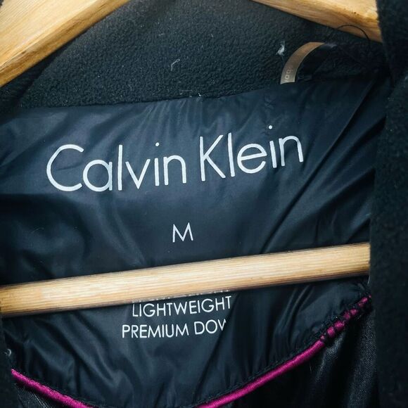 Calvin Klein Quilt Longline Parka Jacket Faux Fur Hood Black Womens Size Medium - Picture 5 of 7